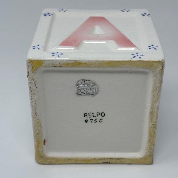 Small Cube Baby Block Planter A B C D Ivory Pink Blue RELPO 475C Crazing 1960's - Picture 4 of 6